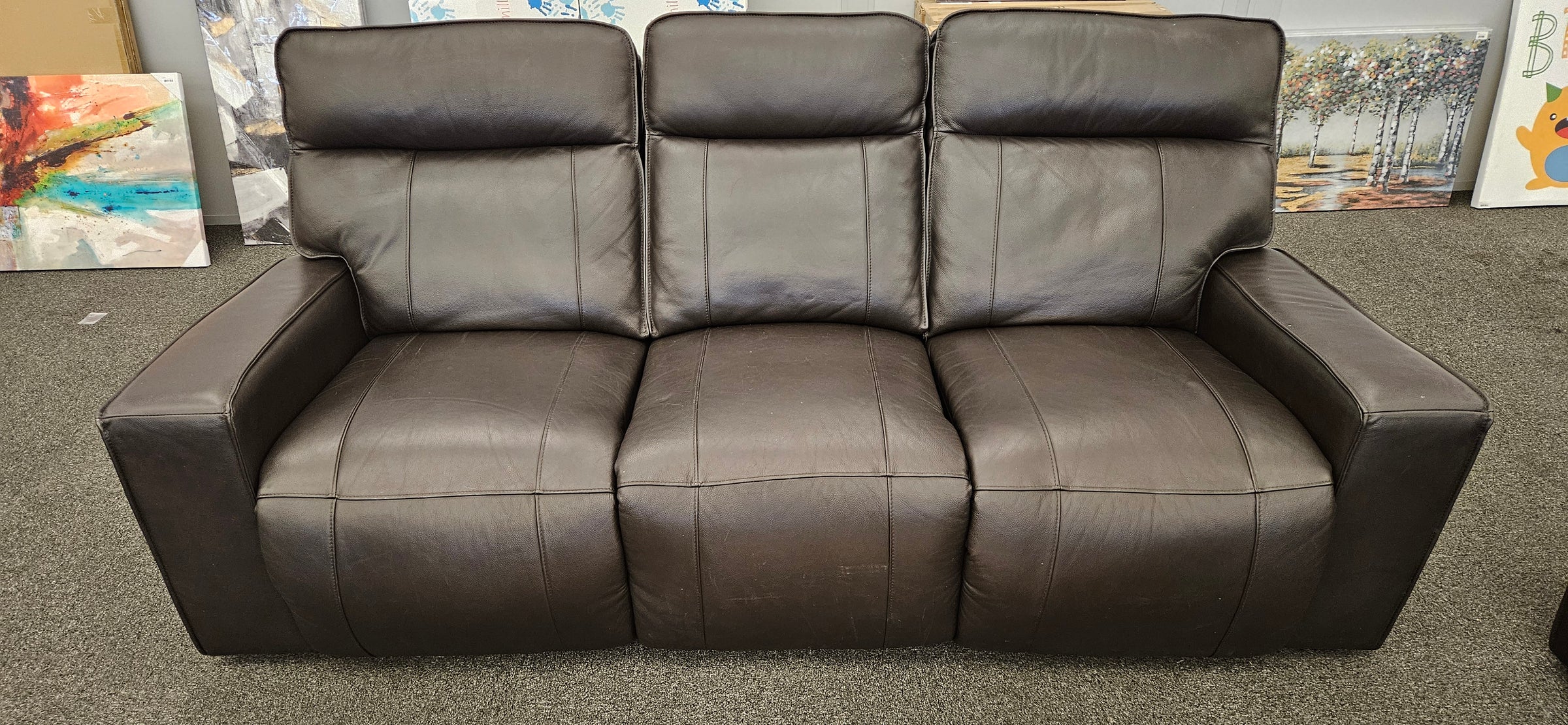 Kellan 3 piece Leather Power Reclining Set with Power Headrests Sofa Loveseat Chair Dark Brown CapCityOutlet
